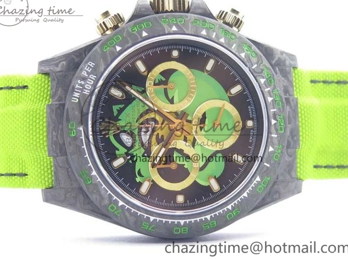 0507 Daytona DIW Carbon V2 WWF Best Edition Black Green Dial On Green Nylon Strap A UrbanChic 3110
